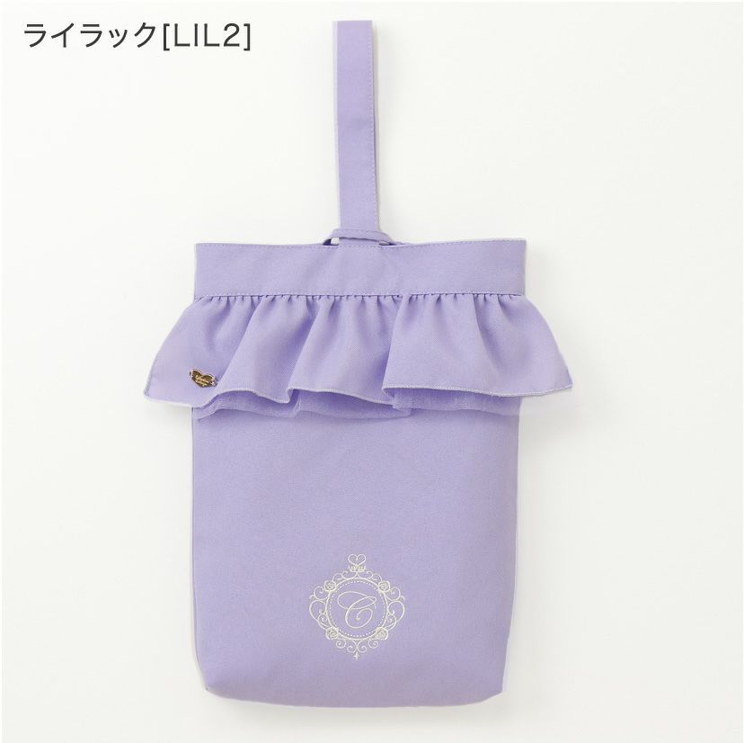 イニシャル刺繍入りフリルシューズバッグスクールシューズケース上履き入れ