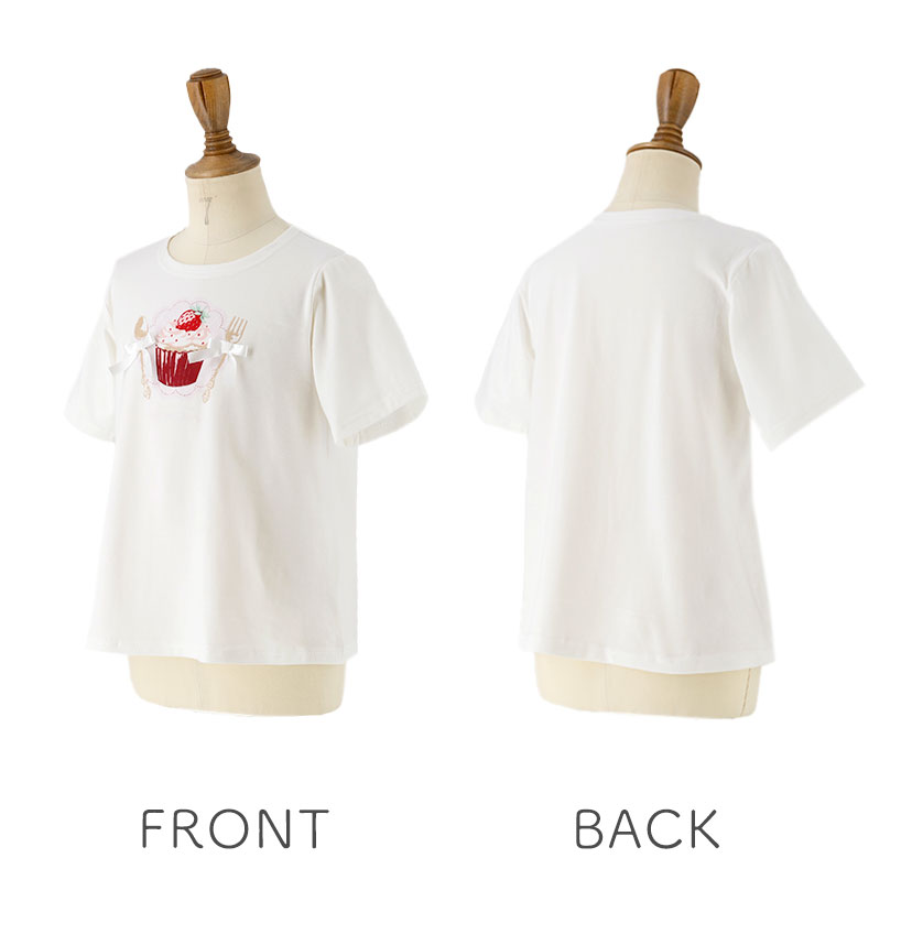 キッズTシャツデコレーションプリント半袖Tシャツ女の子無地白YUP12