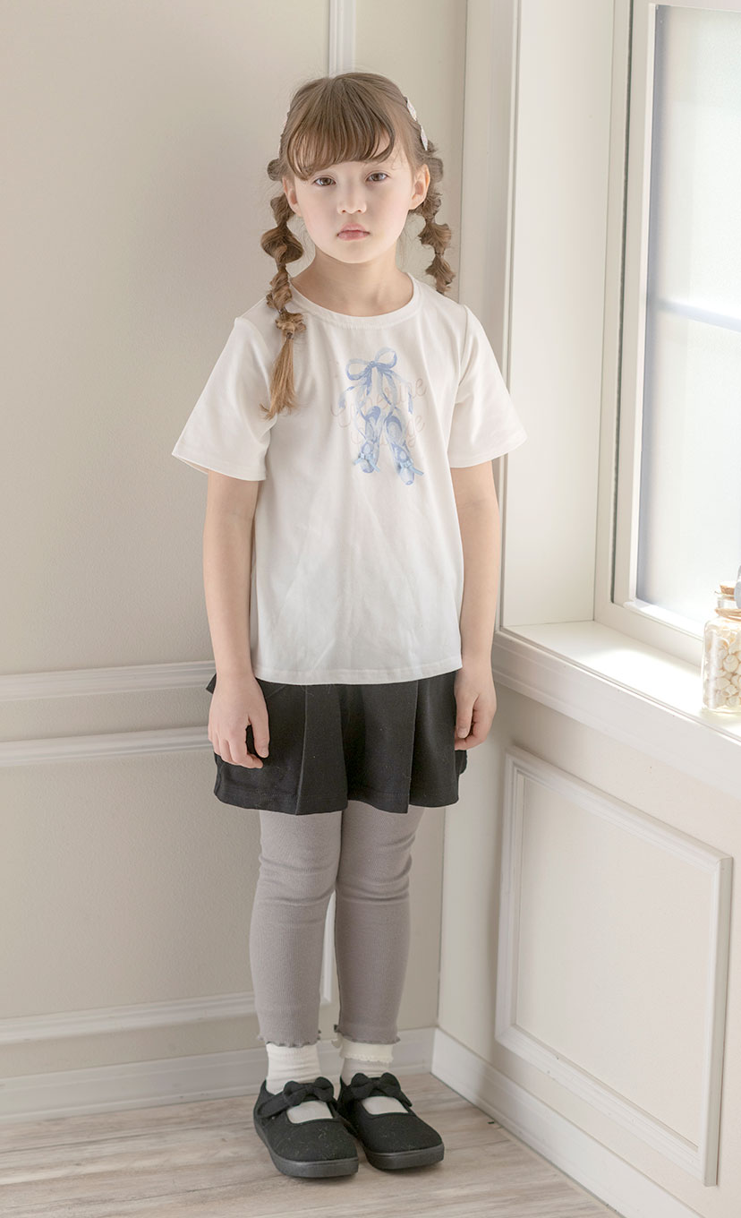 キッズTシャツデコレーションプリント半袖Tシャツ女の子無地白YUP12