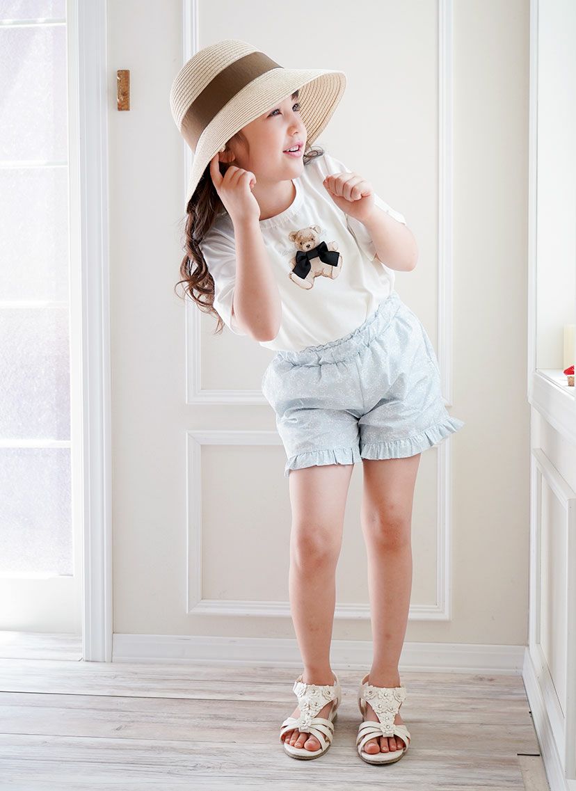 キッズTシャツデコレーションプリント半袖Tシャツ女の子無地白YUP12