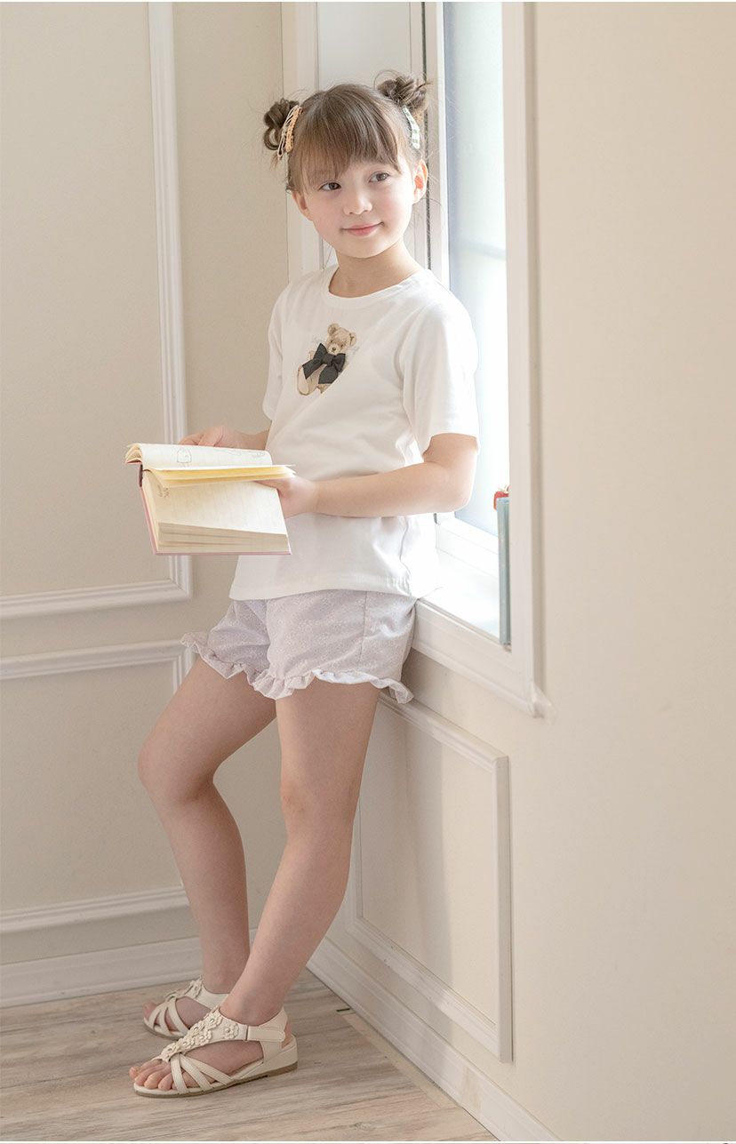 キッズTシャツデコレーションプリント半袖Tシャツ女の子無地白YUP12