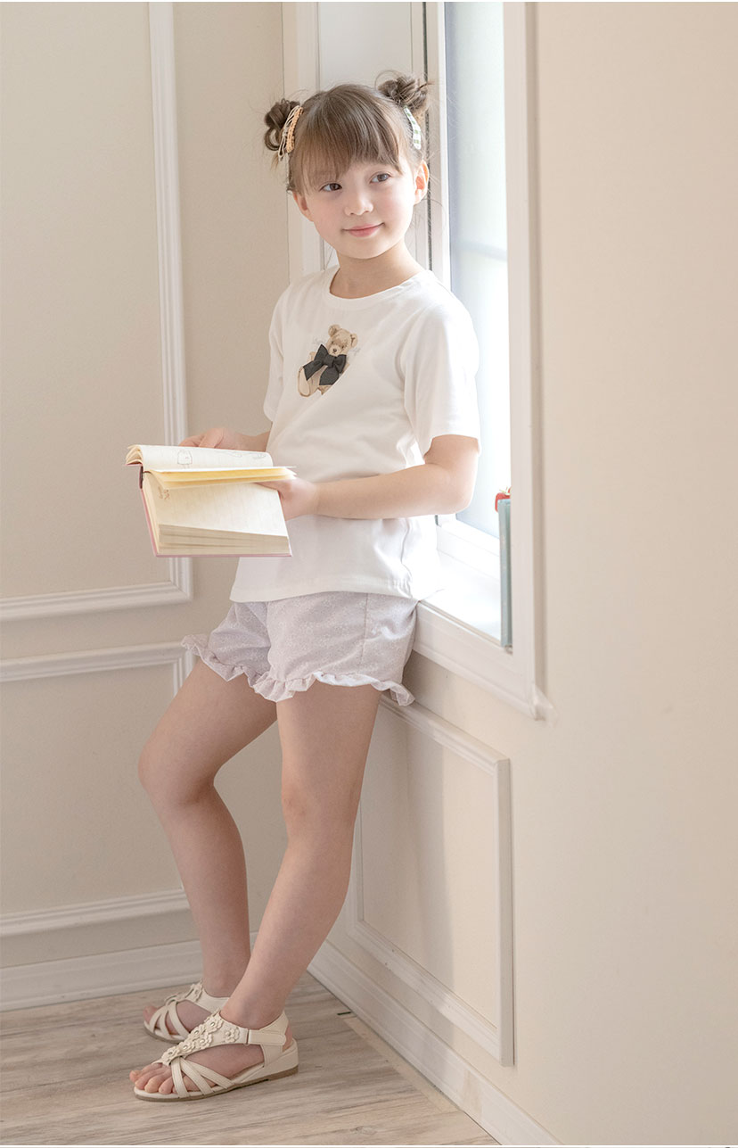 キッズTシャツデコレーションプリント半袖Tシャツ女の子無地白YUP12