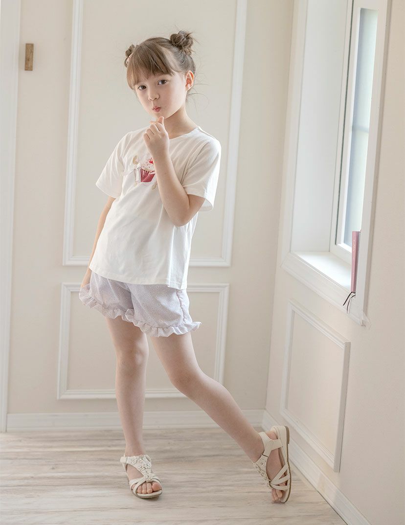 キッズTシャツデコレーションプリント半袖Tシャツ女の子無地白YUP12