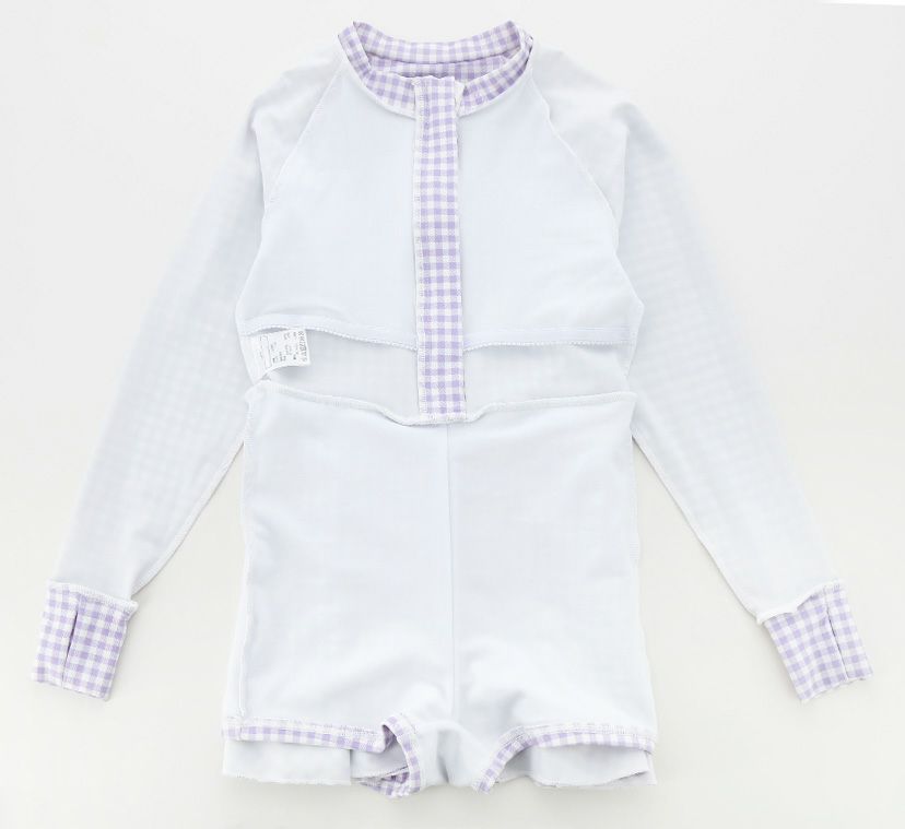 キッズ女の子水着肩フリルフレアワンピース型インナーパンツ付きギンガムチェック水着