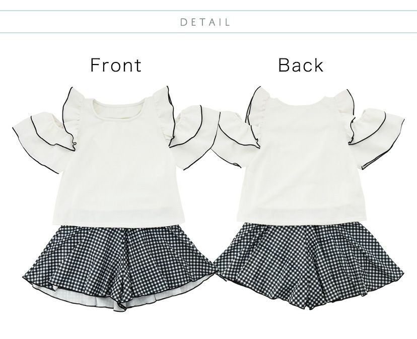 キッズ女の子水着肩フリルフレアワンピース型インナーパンツ付きギンガムチェック水着