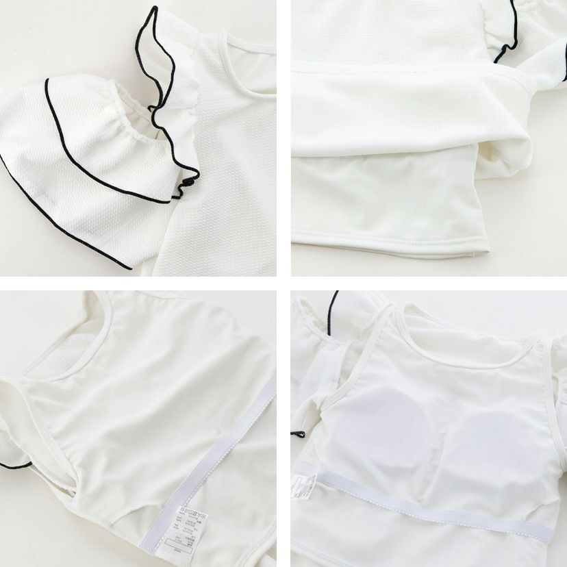 キッズ女の子水着肩フリルフレアワンピース型インナーパンツ付きギンガムチェック水着