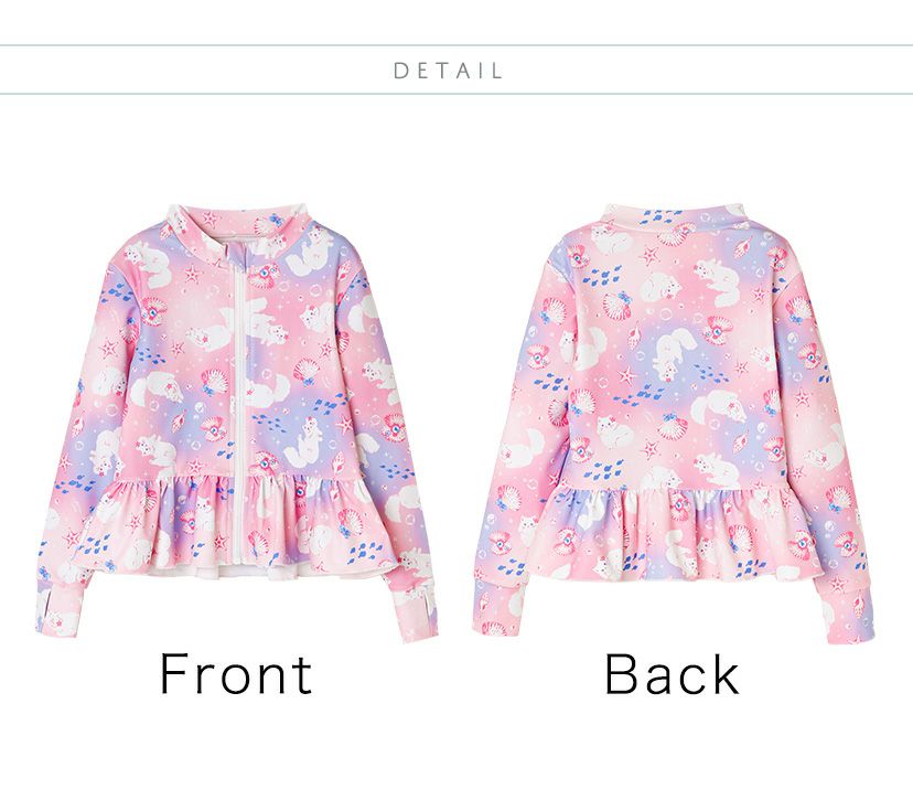 キッズジュニアガーリーフリルラッシュガードフードなしスイムウェアおしゃれ女の子小学生中学生