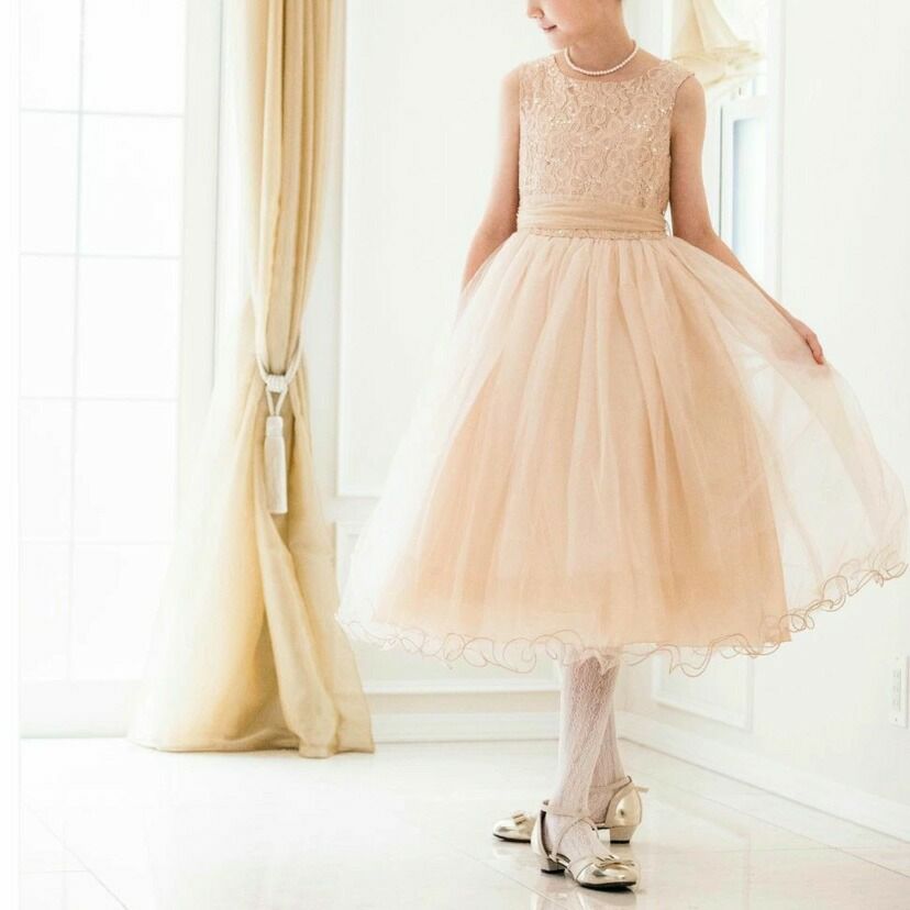 子供ドレスコスパ重視派のスパンコールレースチュールドレスキッズドレス