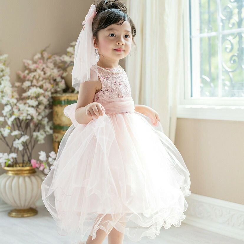 子供ドレスコスパ重視派のスパンコールレースチュールドレスキッズドレス