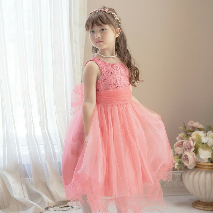 子供ドレスコスパ重視派のスパンコールレースチュールドレスキッズドレス