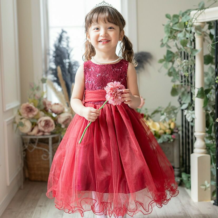 子供ドレスコスパ重視派のスパンコールレースチュールドレスキッズドレス