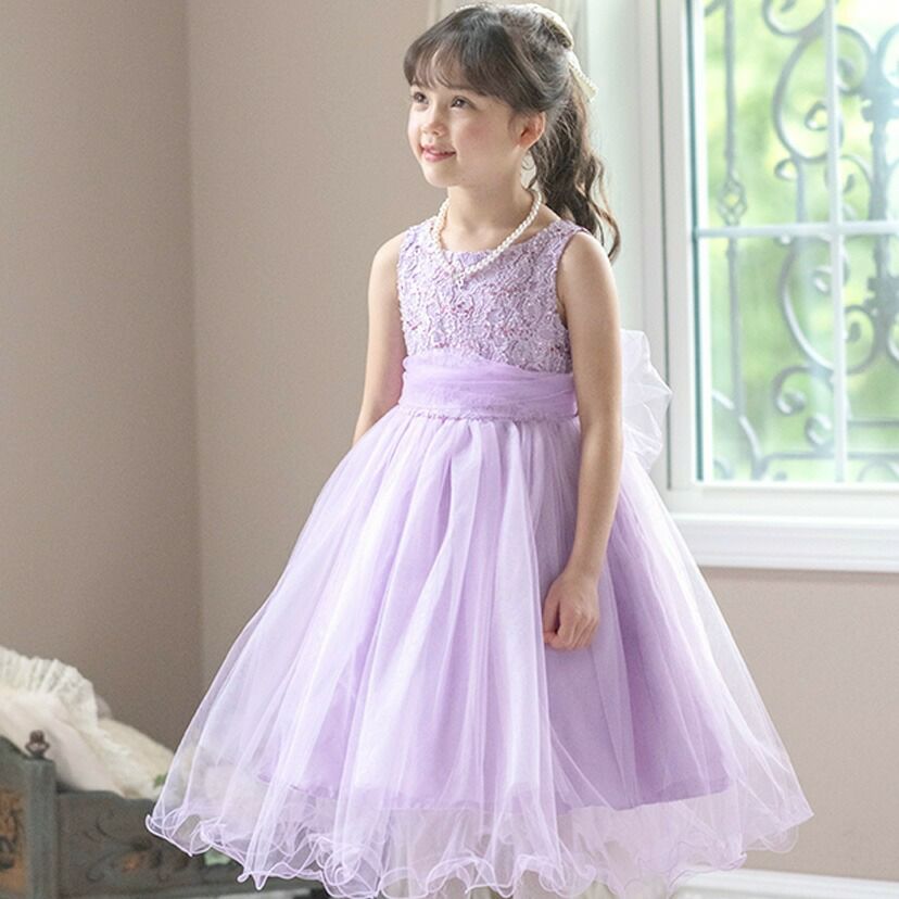 子供ドレスコスパ重視派のスパンコールレースチュールドレスキッズドレス