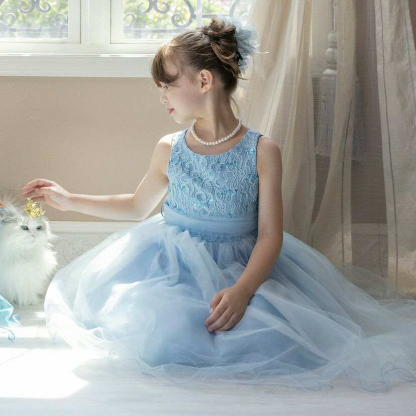 子供ドレスコスパ重視派のスパンコールレースチュールドレスキッズドレス