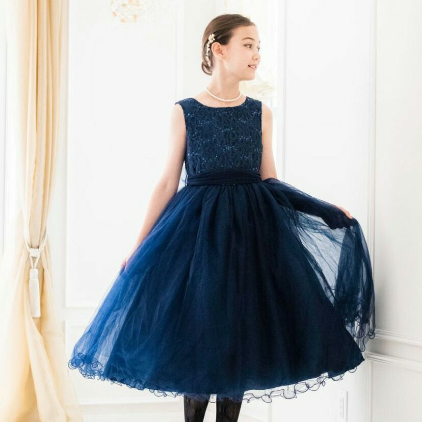 子供ドレスコスパ重視派のスパンコールレースチュールドレスキッズドレス