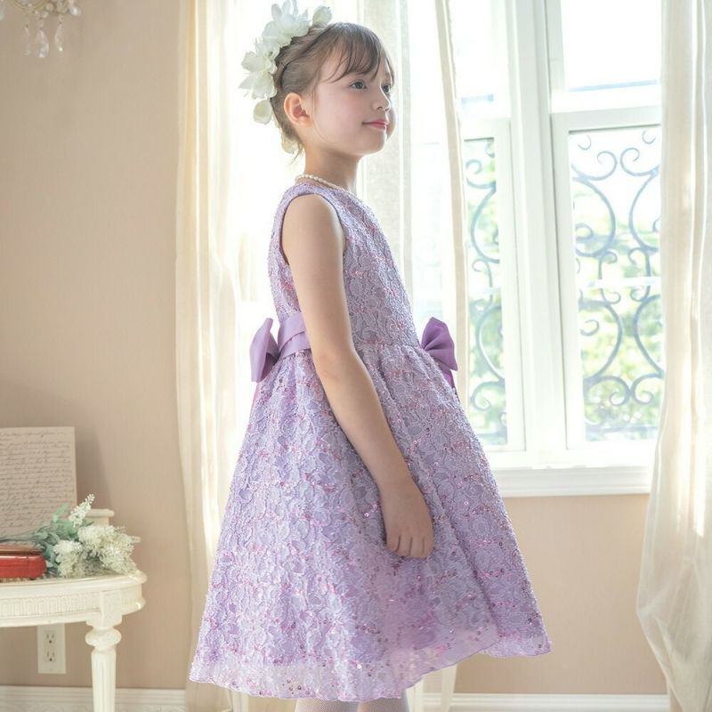 ドレスコ　パープルレースドレス　130 送料無料【超目玉セール】キッズドレス 女の子 スパンコール
