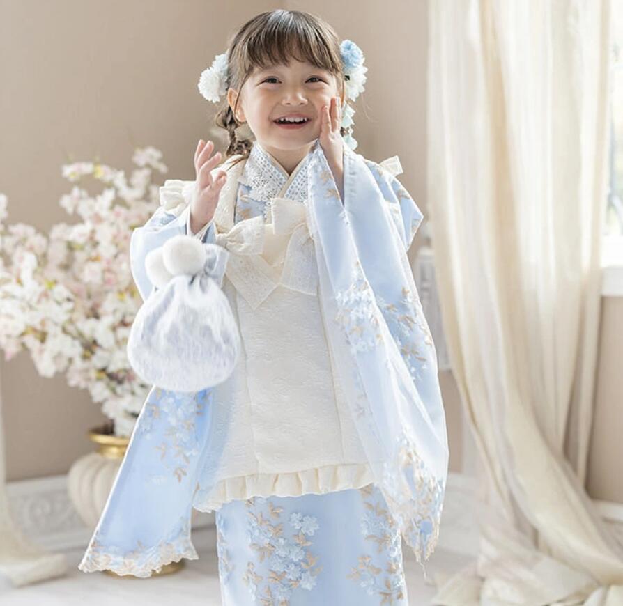 被布セット着物七五三3歳女の子着物花刺繍チュールレース着物ワンピース＆被布セット和装雛祭りTAK★今年度再入荷なし★