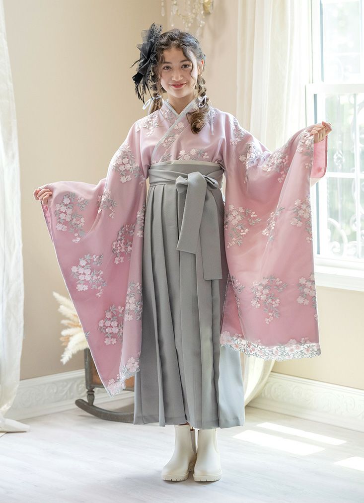 送料無料袴セット卒業式卒園式着付け簡単刺繍入り袴和装セットジュニア女の子[着物上衣/袴/袴下帯/帯枕]赤白黒緑卒服小学生子供[110120130140150160cm]キッズ和服小学校通販購入