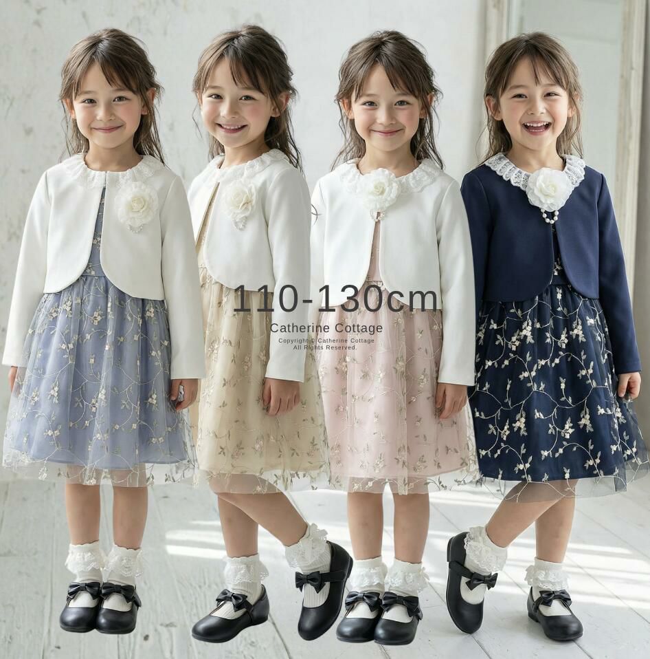 入学式女の子スーツ刺繍チュールワンピース＆ポンチボレロアンサンブル女の子服