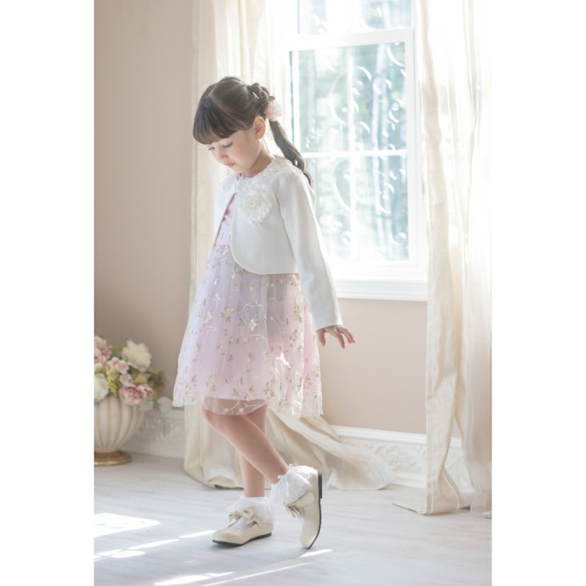 入学式女の子スーツ刺繍チュールワンピース＆ポンチボレロアンサンブル女の子服