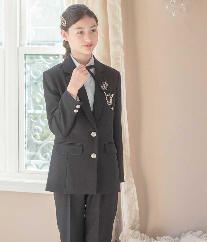 卒業式 女の子 ハンサムブラックロングパンツスーツセット