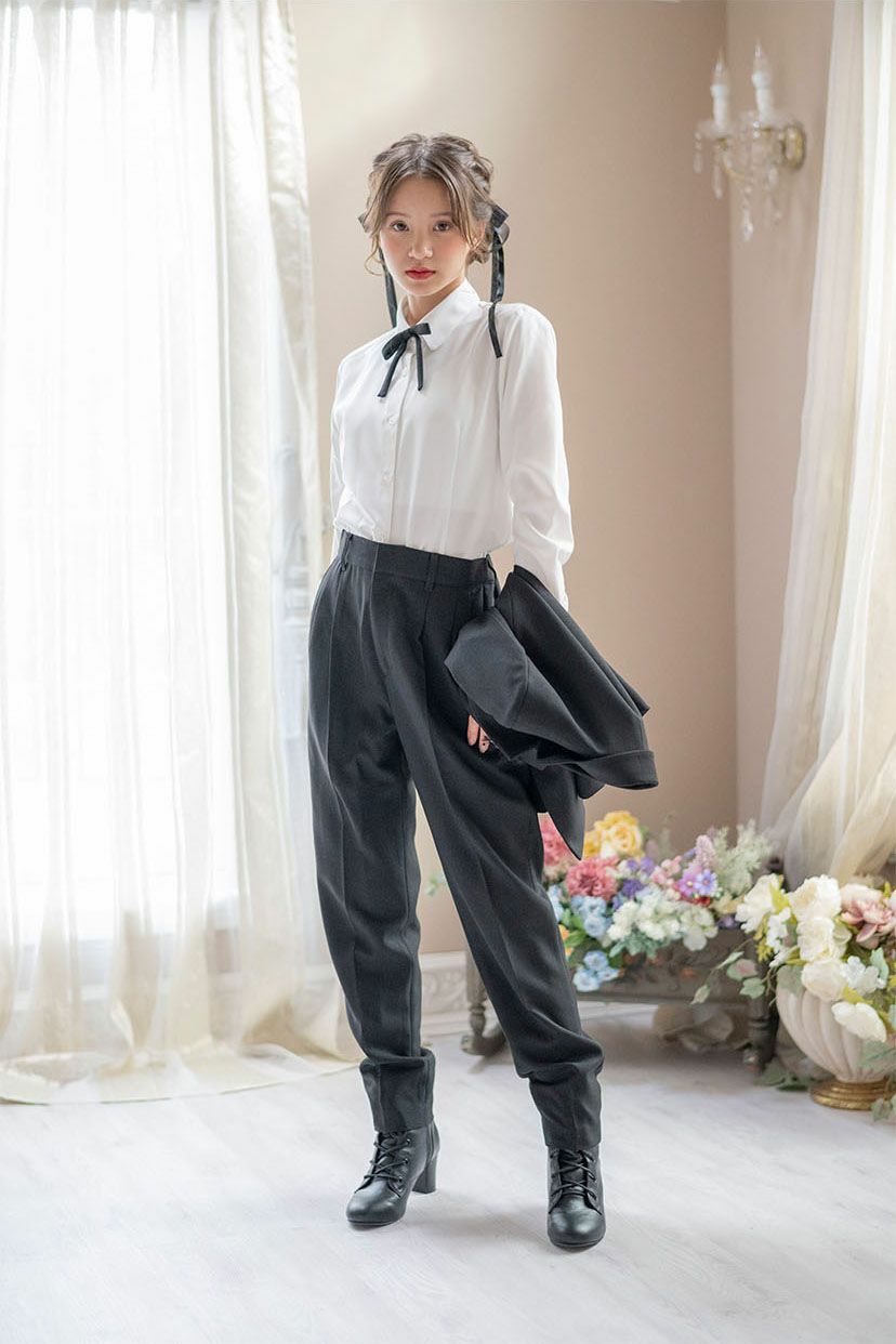 卒業式 女の子 ハンサムブラックロングパンツスーツセット