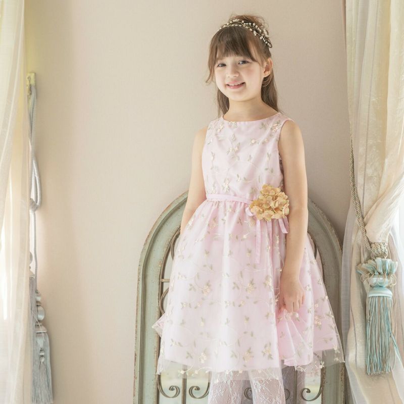 BADGLEY MISCHKA キッズ ドレス フォーマル 130 花柄 刺繍 Badgley Mischka 結婚式・パーティードレス｜ピンクのリボンドレス