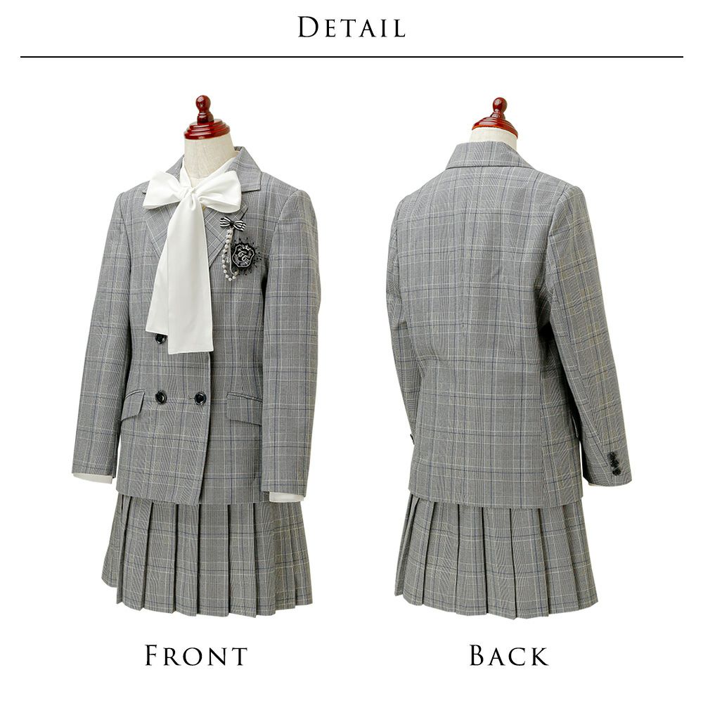 入学式女の子スーツ丸襟チェックワンピース＆ノーカラーボレロアンサンブルセットアップ白ベージュ水色フォーマル女子スーツ