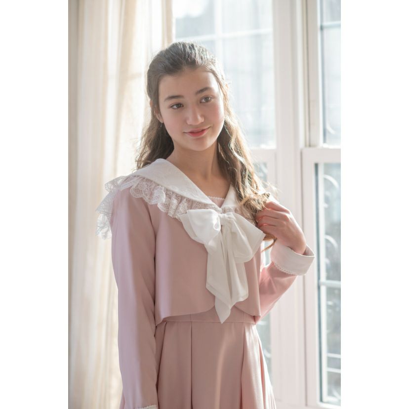 卒業式セットアップスーツレースセーラー襟スーツリボンブローチ付き3点セット