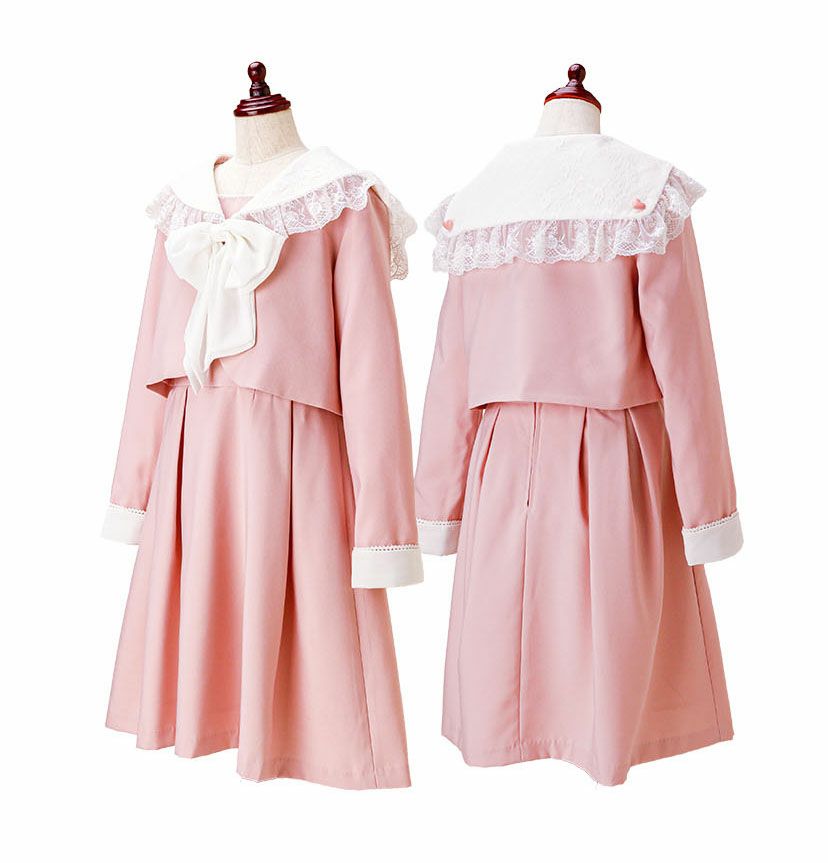 卒業式セットアップスーツレースセーラー襟スーツリボンブローチ付き3点セット