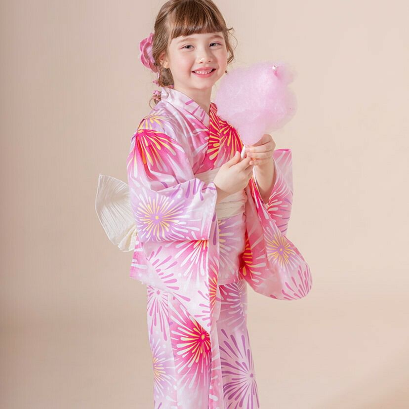 キャサリンオリジナル和柄2ピース浴衣セット【ワンピース+上衣】子供浴衣の夢彩花火柄