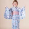 キャサリンオリジナル和柄2ピース浴衣セット【ワンピース+上衣】子供浴衣の小花柄猫ブルー