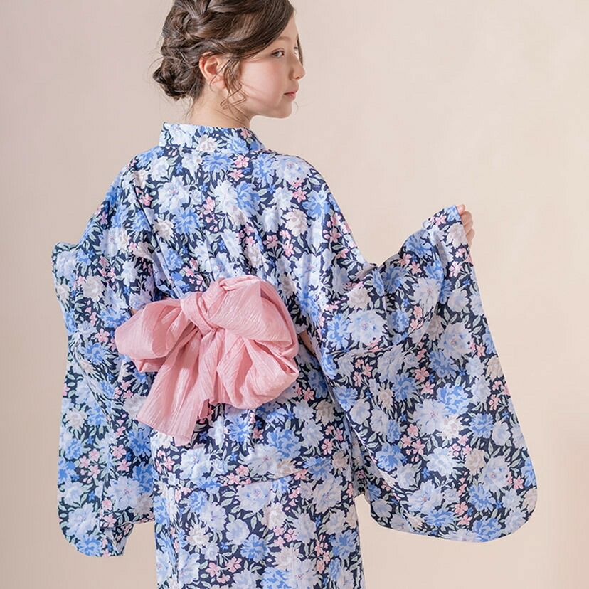 キャサリンオリジナル和柄2ピース浴衣セット【ワンピース+上衣】子供浴衣のピオニー紺