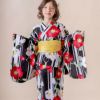 キャサリンオリジナル和柄2ピース浴衣セット【ワンピース+上衣】子供浴衣のモダン縞椿