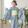 キャサリンオリジナル和柄2ピース浴衣セット【ワンピース+上衣】子供浴衣の花柄ネイビー
