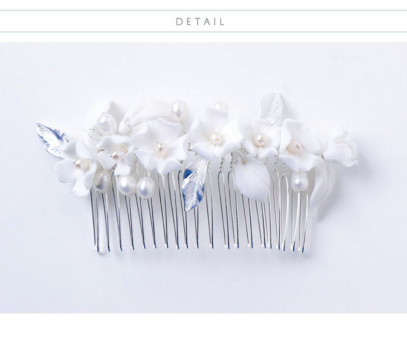 白花コームホワイトセラミックフラワーヘアコームキャサリンコテージ
