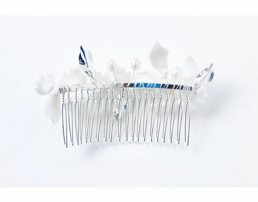 白花コームホワイトセラミックフラワーヘアコームキャサリンコテージ