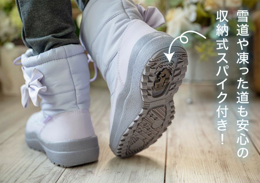 送料無料目玉スノーブーツ収納式スパイク付き女の子カジュアルブーツウィンターブーツキッズジュニア防滑防寒靴雪雪靴ミドル丈裏起毛キャサリンコテージTAK