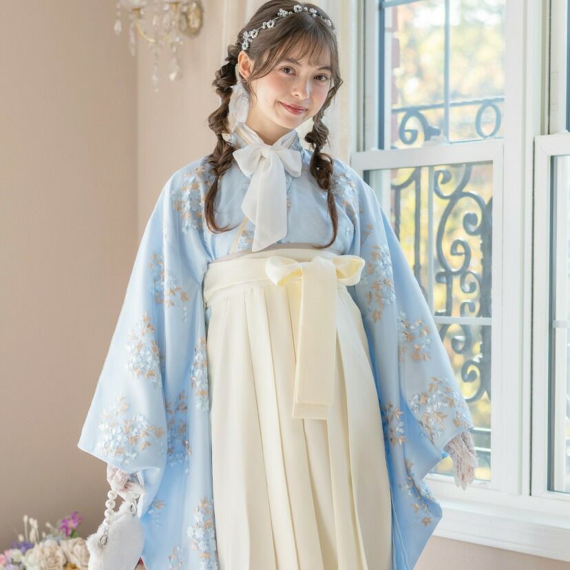 袴セット卒業式卒園式着付け簡単刺繍入り袴和装セットジュニア女の子[着物上衣/袴/袴下帯/帯枕]赤白黒緑卒服小学生子供[110120130140150160cm]キッズ和服小学校通販購入