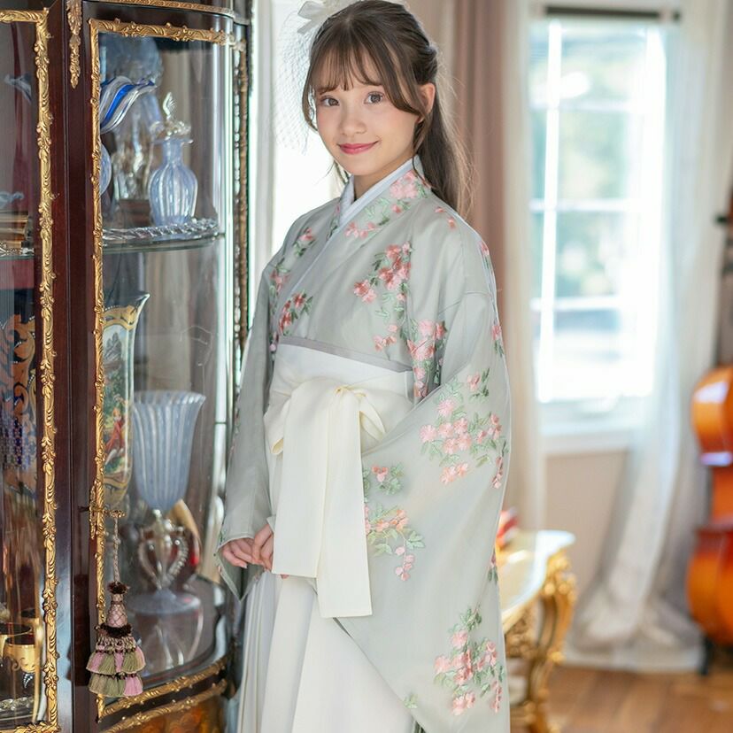 袴セット卒業式卒園式着付け簡単刺繍入り袴和装セットジュニア女の子[着物上衣/袴/袴下帯/帯枕]赤白黒緑卒服小学生子供[110120130140150160cm]キッズ和服小学校通販購入