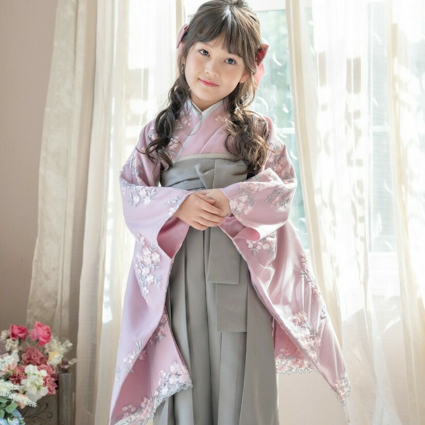 袴セット卒業式卒園式着付け簡単刺繍入り袴和装セットジュニア女の子[着物上衣/袴/袴下帯/帯枕]赤白黒緑卒服小学生子供[110120130140150160cm]キッズ和服小学校通販購入