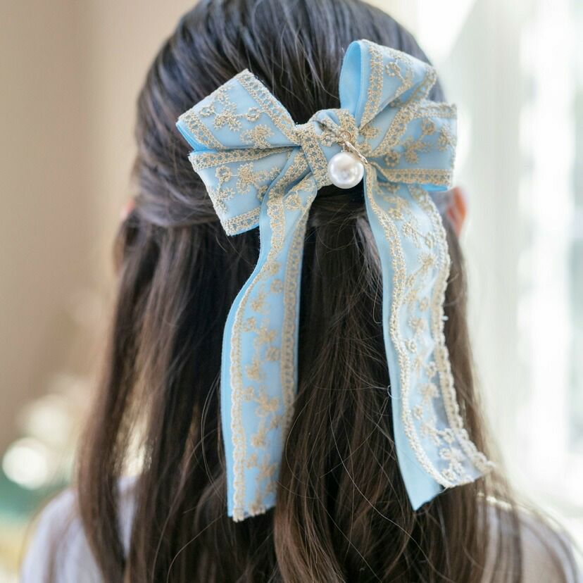 ⓝⓔⓦ【サテン垂れリボン】ベビーヘアクリップ キッズヘアクリップ