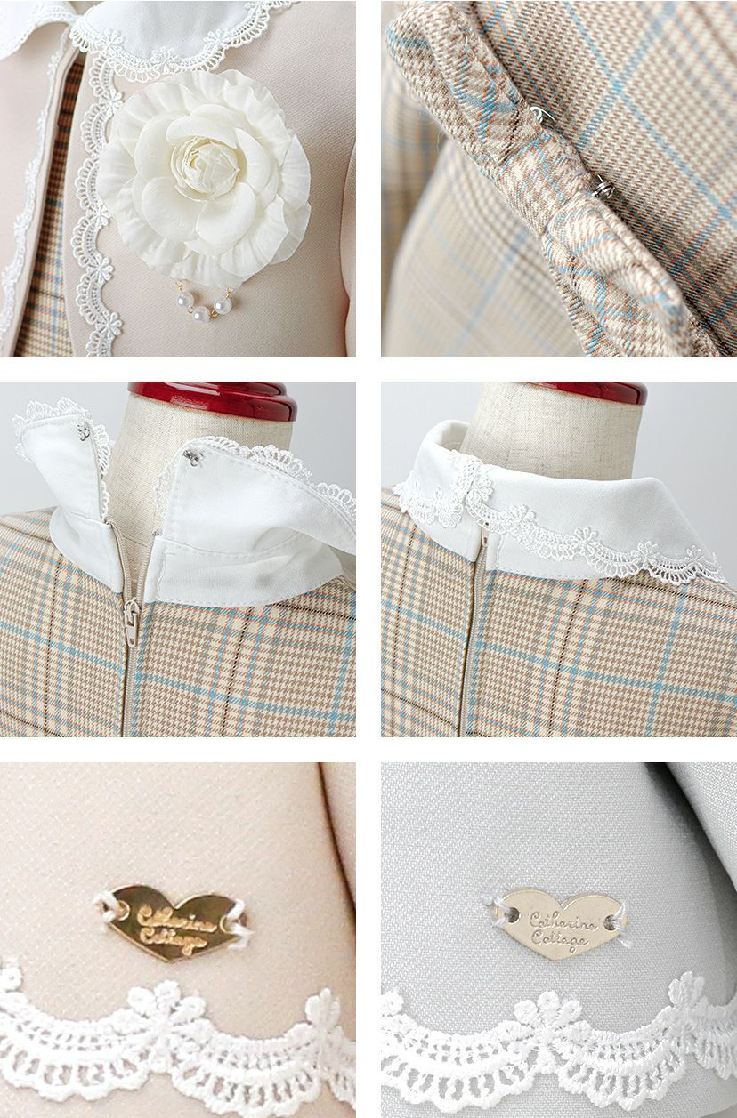 丸襟ワンピースとボレロのアンサンブル 入学式 女の子スーツ セットアップ ベージュ 青 グレー チェック柄 フォーマル コサージュ