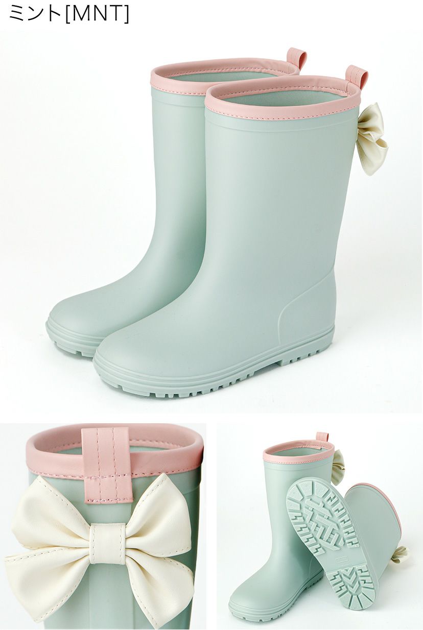 雨の日のおしゃれの味方！バックリボンがかわいいレインブーツ,ミントグリーン,ライラック,紺/DE015