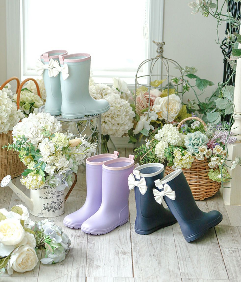 雨の日のおしゃれの味方！バックリボンがかわいいレインブーツ,ミントグリーン,ライラック,紺/DE015