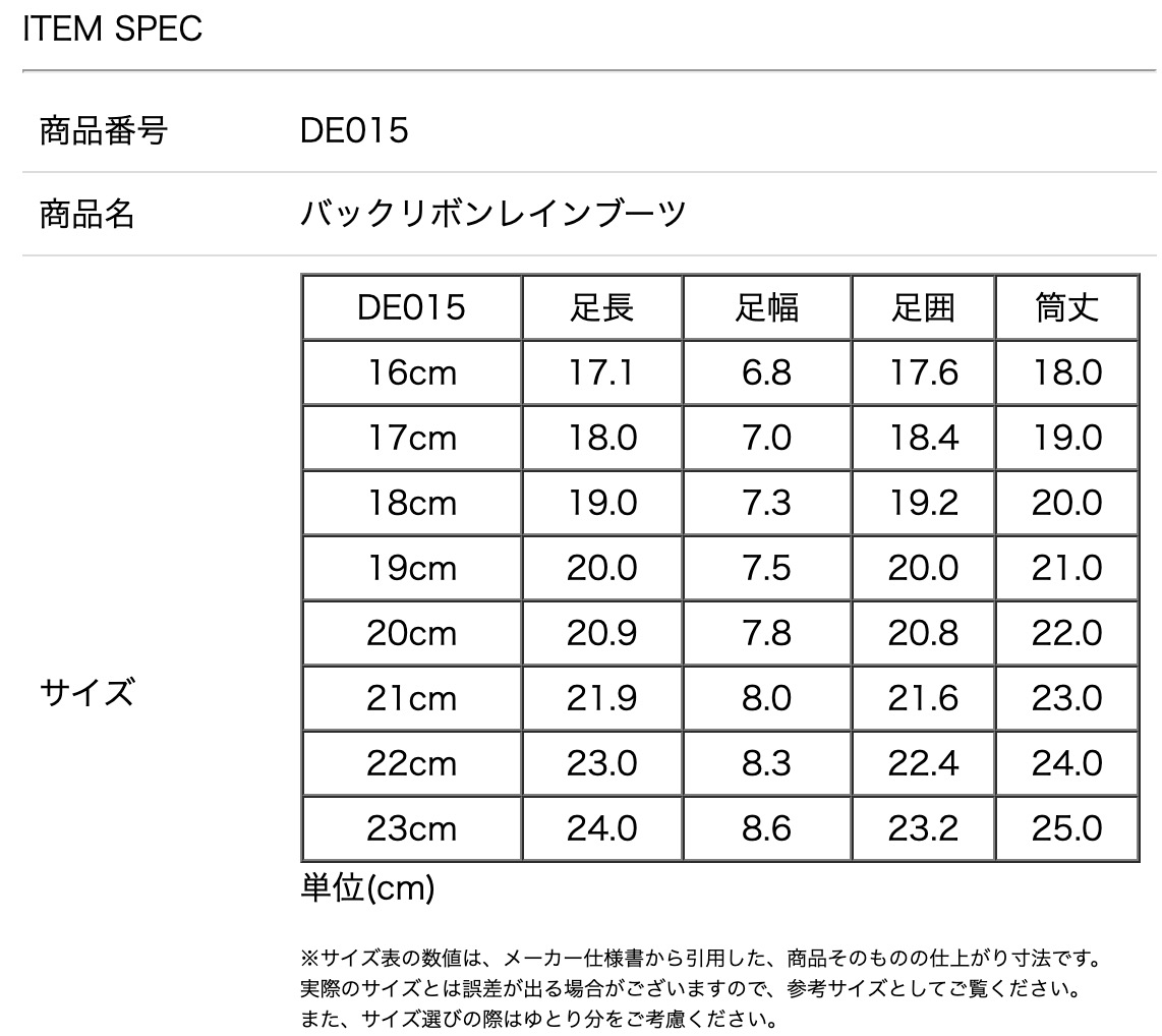 サイズ表