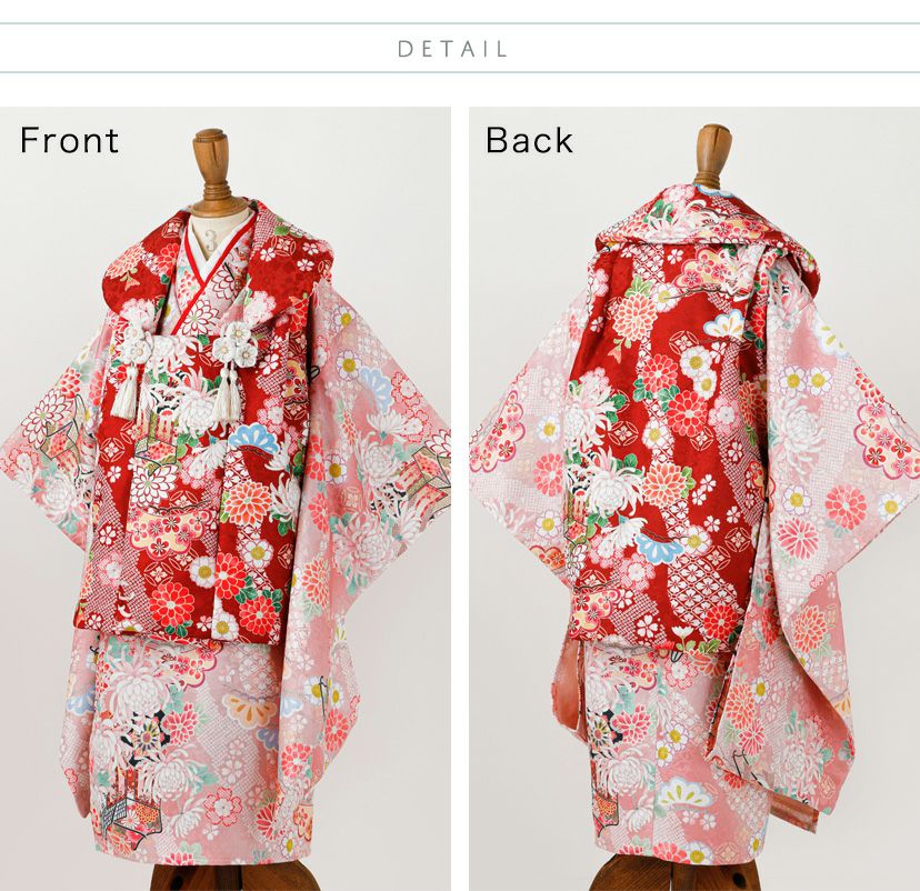 花柄織入り花柄生地着物ワンピース＆同柄被布セット