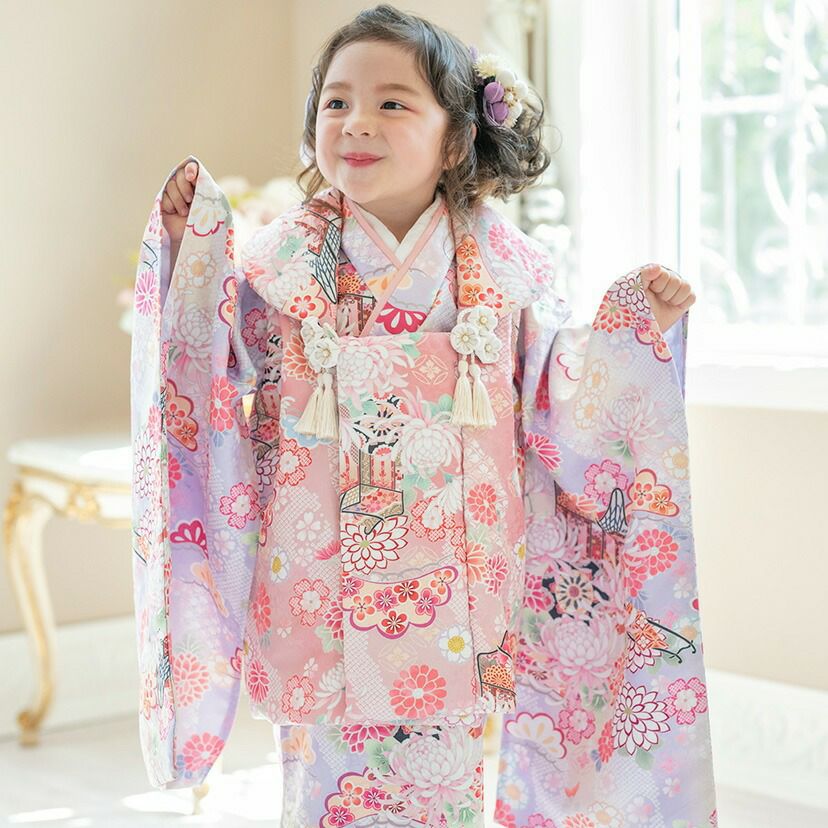 花柄織入り花柄生地着物ワンピース＆同柄被布セット