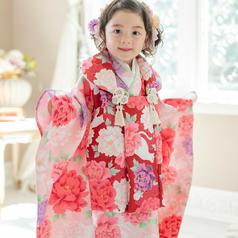 花柄織入り花柄生地着物ワンピース＆同柄被布セット