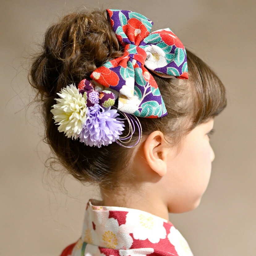 送料無料椿ハイカラさんリボンクリップ ちりめん 和装ヘアアクセサリー