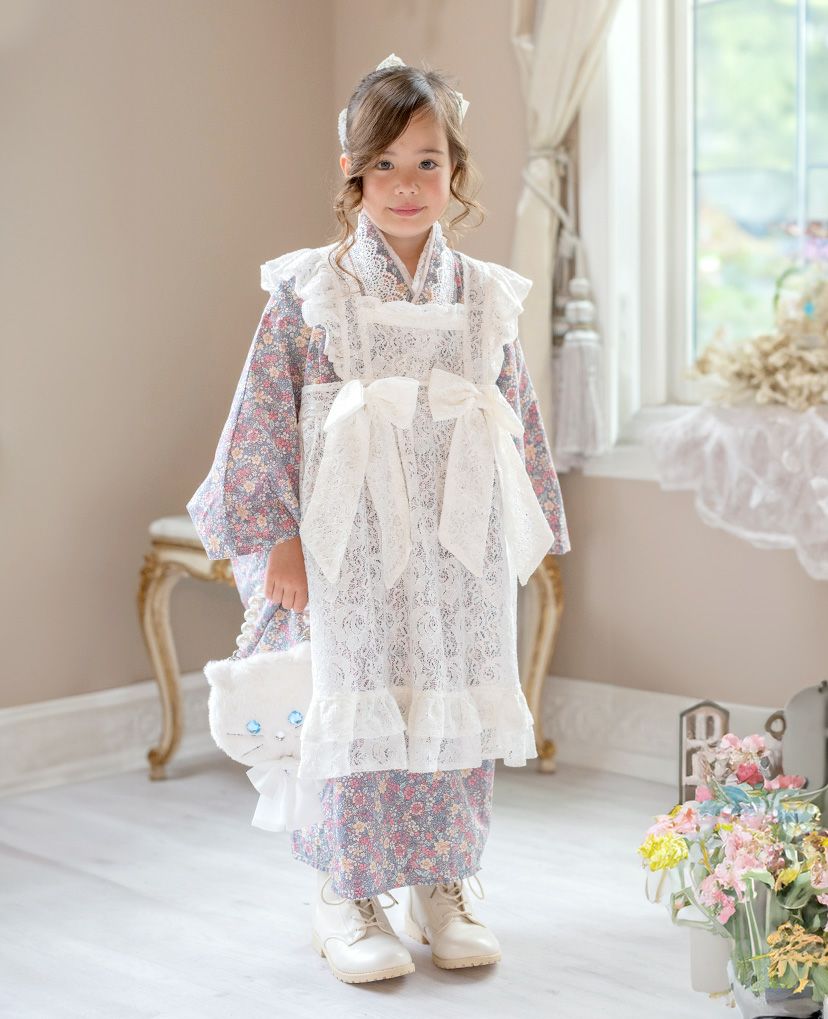 後ろファスナーで着る！アンティークエプロンワンピース3才女の子七五三被布